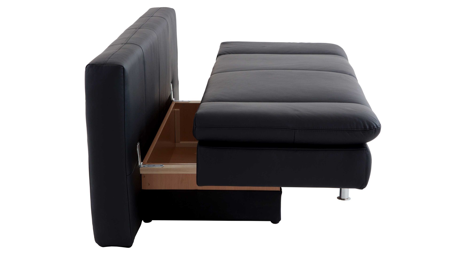 Schlafsofa comfortmaster besser sitzen, liegen, leben aus Leder in Schwarz Comfortmaster Schlafsofa Mia schwarzes Leder 10-1014 & verchromte Metallfüße - Breite ca. 200 cm