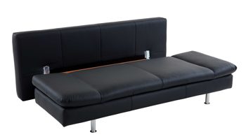 Schlafsofa comfortmaster besser sitzen, liegen, leben aus Leder in Schwarz Comfortmaster Schlafsofa Mia schwarzes Leder 10-1014 & verchromte Metallfüße - Breite ca. 200 cm