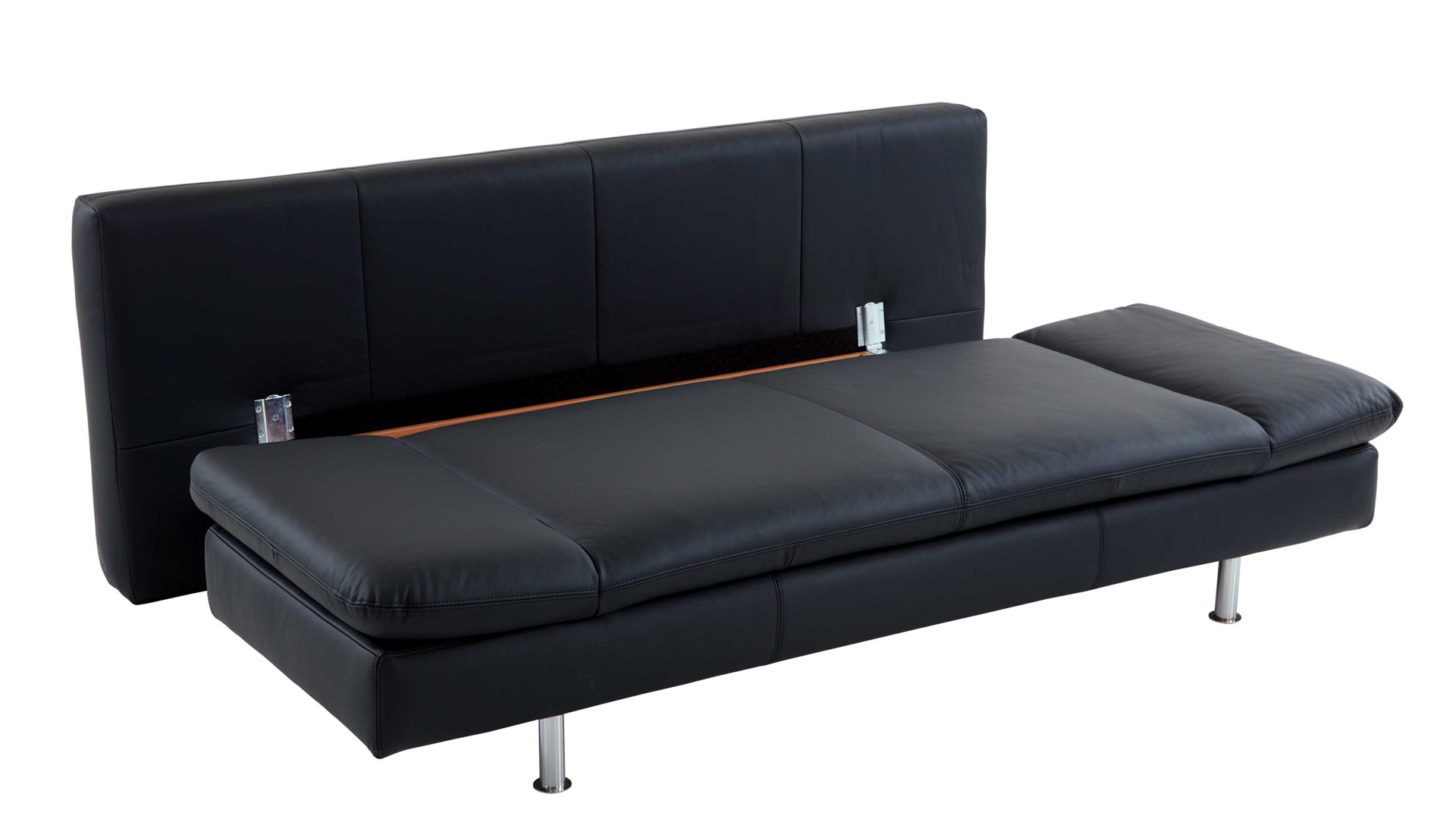 Schlafsofa comfortmaster besser sitzen, liegen, leben aus Leder in Schwarz Comfortmaster Schlafsofa Mia schwarzes Leder 10-1014 & verchromte Metallfüße - Breite ca. 200 cm
