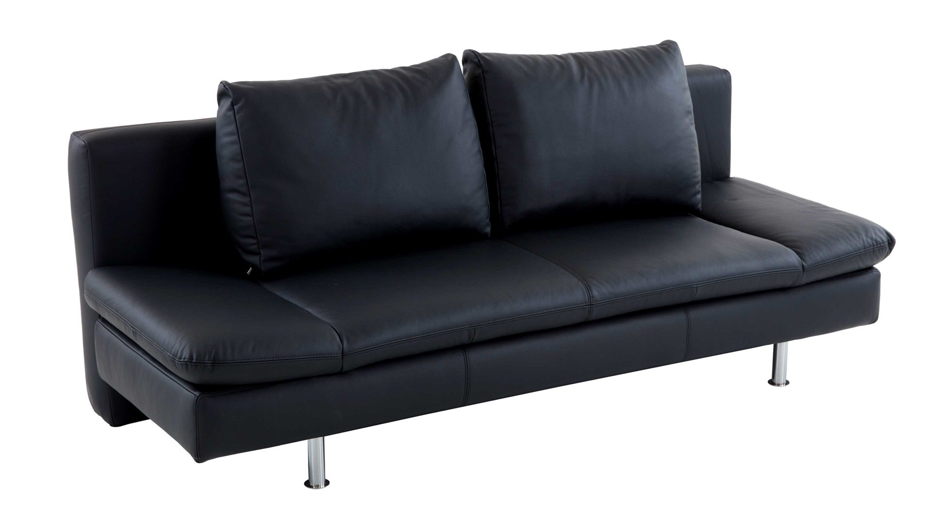Schlafsofa comfortmaster besser sitzen, liegen, leben aus Leder in Schwarz Comfortmaster Schlafsofa Mia schwarzes Leder 10-1014 & verchromte Metallfüße - Breite ca. 200 cm
