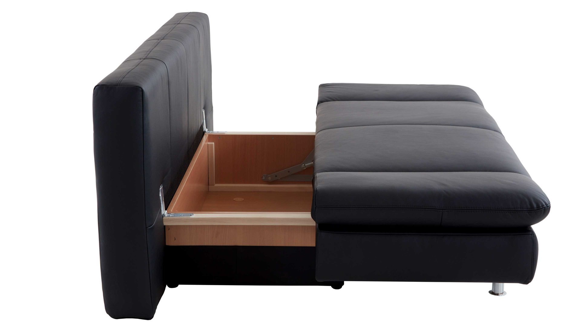 Schlafsofa comfortmaster besser sitzen, liegen, leben aus Leder in Schwarz Comfortmaster Schlafsofa Mia schwarzes Leder 10-1014 & verchromte Metallfüße - Breite ca. 200 cm