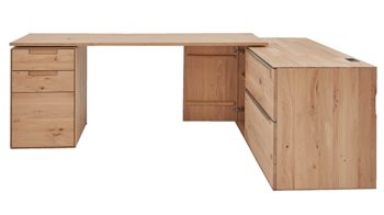 Schreibtisch Interliving aus Holz in Hellgrau Interliving Wohnzimmer Serie 2020 - Verwandlungs-Sideboard 151283 Asteiche bianco & Schlamm – zwei Türen, zwei Klappen