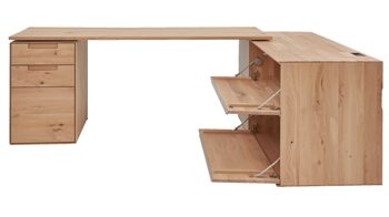 Schreibtisch Interliving aus Holz in Hellgrau Interliving Wohnzimmer Serie 2020 - Verwandlungs-Sideboard Asteiche bianco & Schlamm – zwei Türen, zwei Klappen