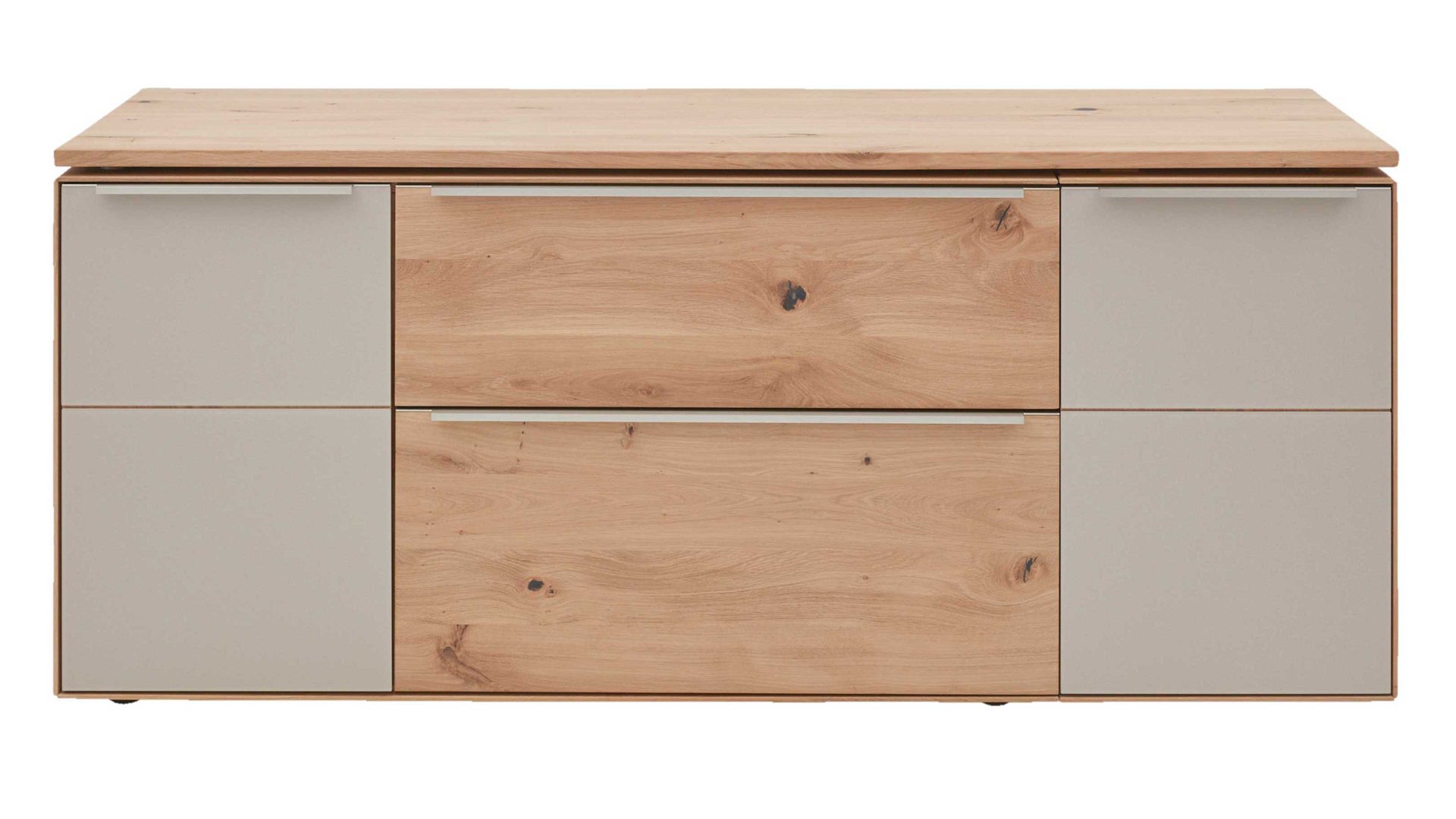 Schreibtisch Interliving aus Holz in Hellgrau Interliving Wohnzimmer Serie 2020 - Verwandlungs-Sideboard 151283 Asteiche bianco & Schlamm – zwei Türen, zwei Klappen