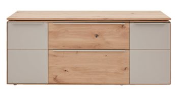 Schreibtisch Interliving aus Holz in Hellgrau Interliving Wohnzimmer Serie 2020 - Verwandlungs-Sideboard 151283 Asteiche bianco & Schlamm – zwei Türen, zwei Klappen