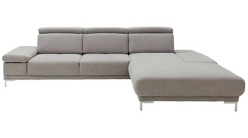 Ecksofa Interliving aus Stoff in Grau Interliving Sofa Serie 4251 – Funktions-Ecksofa platinfarbener Bezug Active Line Vaneo 07  & silberfarbene Metallfüße – Stellfläche ca. 300 x 225 cm