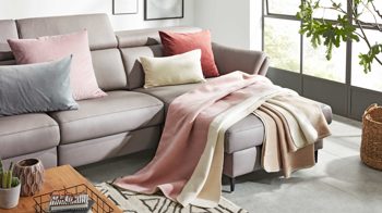 Wohndecke Interliving aus Mischgewebe in Pastell Interliving Wohndecke Serie 9103 Lotus & Natur – ca. 150 x 200 cm