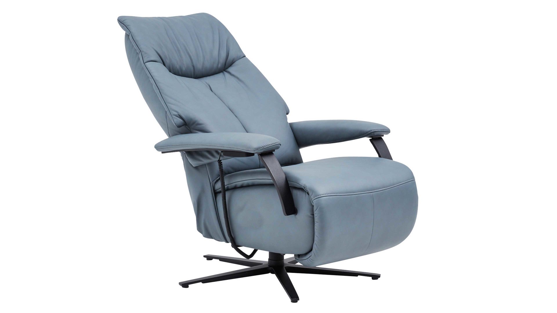 Relaxsessel Interliving aus Leder in Blau Interliving Sessel Serie 4561 - Easy Swing Sessel 51V44 meerblaues LongLife-Leder & anthrazitfarbener Sternfuß