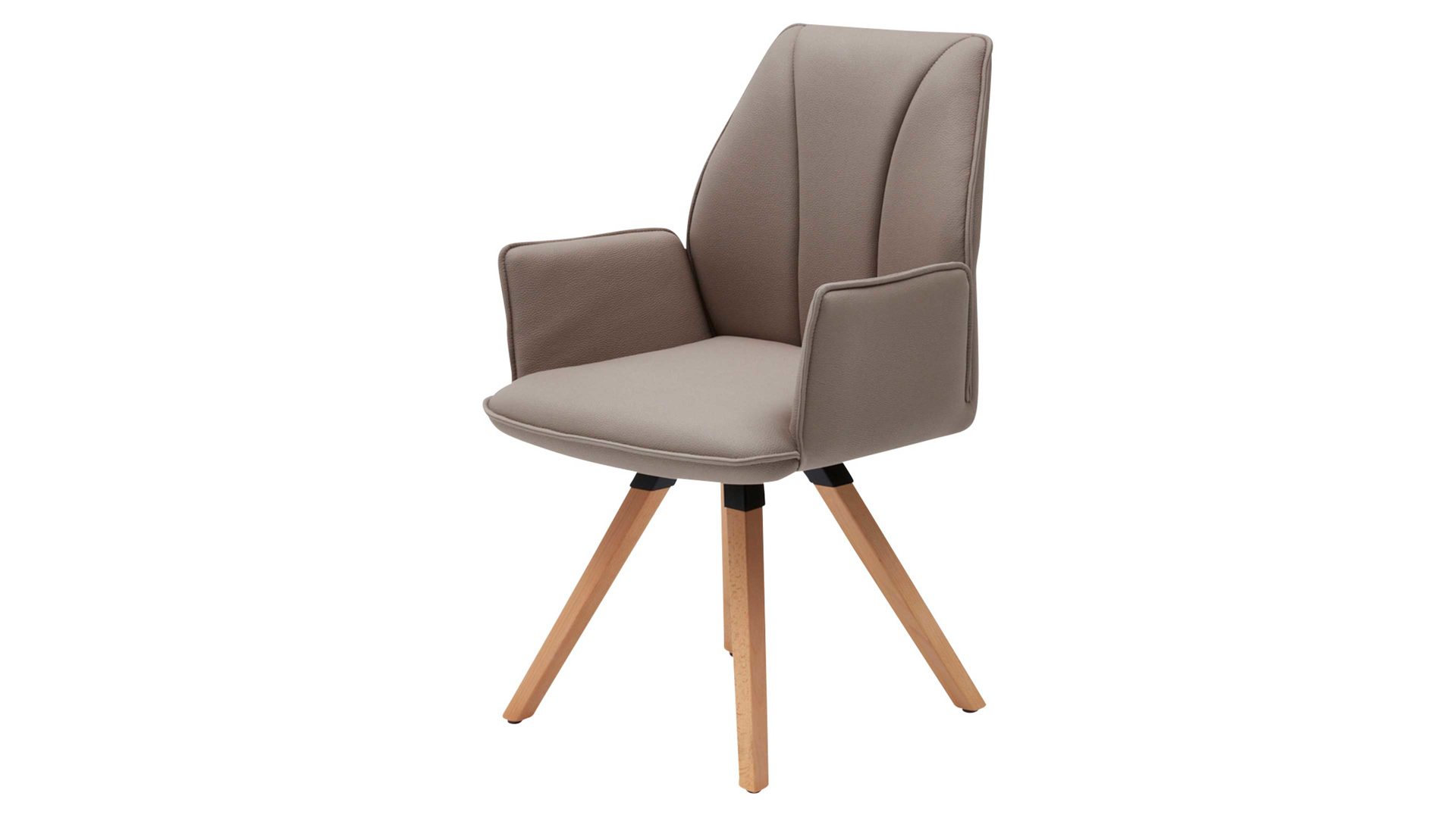 Polsterstuhl Interliving aus Stoff in Hellbraun Interliving Esszimmer Serie 5102 – Armlehn-Polsterstuhl sandfarbene Mikrofaser Atlantis 914 & Kernbuche