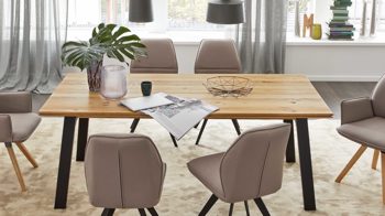 Auszugtisch Interliving aus Holz in Holzfarben Interliving Esszimmer Serie 5102 – Auszugtisch Charakter-Kernbuche & schwarzes Eisen – ca. 180-230 x 100 cm