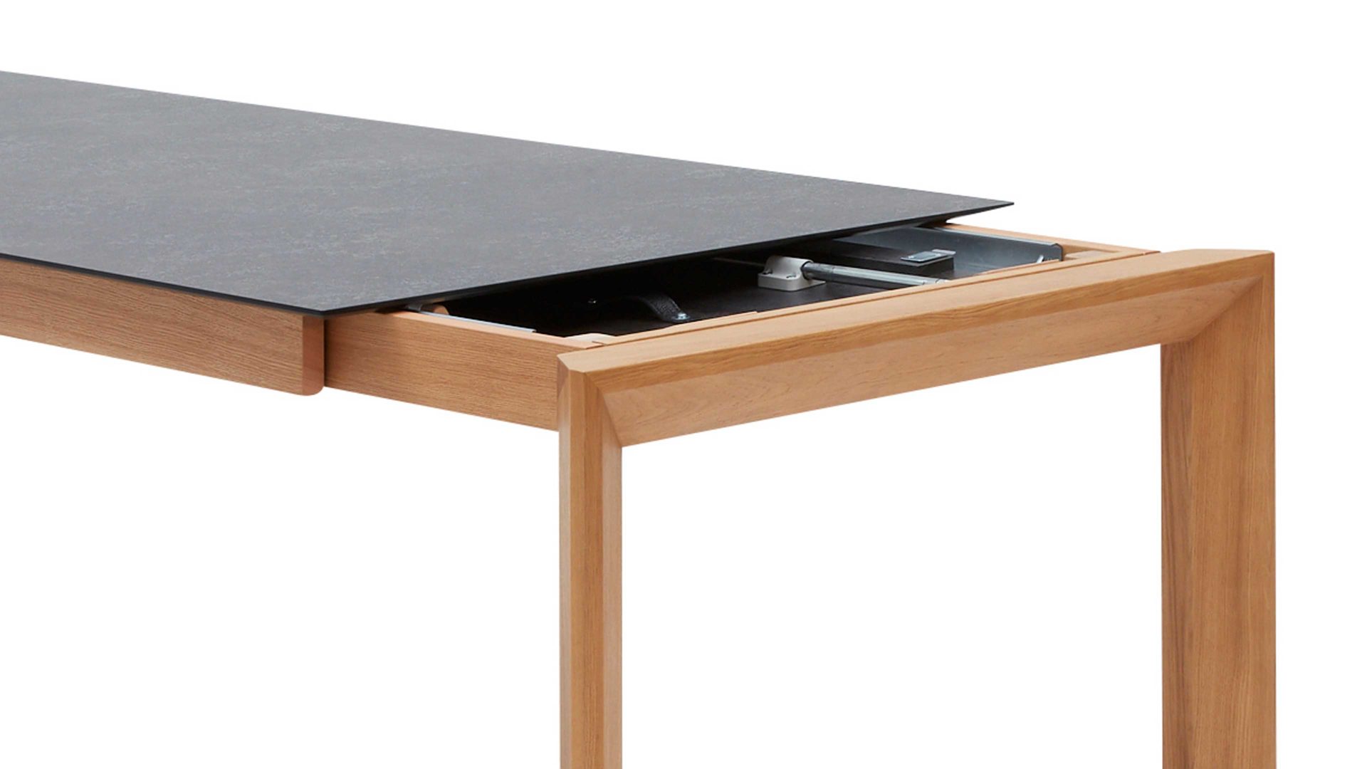 Auszugtisch Interliving aus Holz in Grau Interliving Esszimmer Serie 5102 – Auszugtisch granitfarbenes HPL & Wildeiche – ca. 140-240 x 90 cm