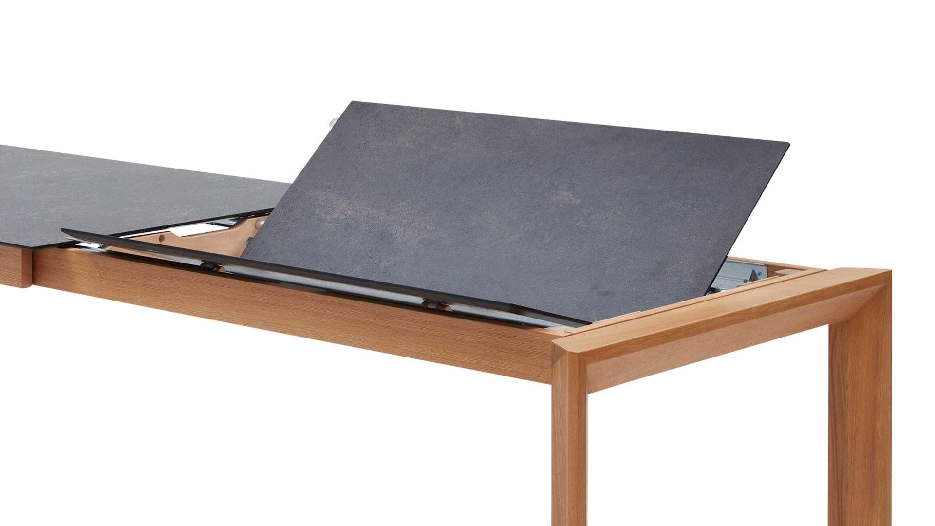 Auszugtisch Interliving aus Holz in Grau Interliving Esszimmer Serie 5102 – Auszugtisch V133 granitfarbenes HPL & Wildeiche – ca. 160-260 x 90 cm