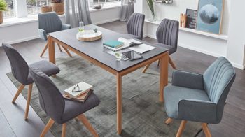 Auszugtisch Interliving aus Holz in Grau Interliving Esszimmer Serie 5102 – Auszugtisch V133 granitfarbenes HPL & Wildeiche – ca. 200-300 x 90 cm