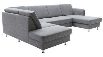Ecksofa modulmaster aus Stoff in Grau Modulmaster MM-ZE1080 - Ecksofa in U-Form stahlgraues Flachgewebe Unica & Metallfüße – Stellfläche ca. 200 x 305 cm