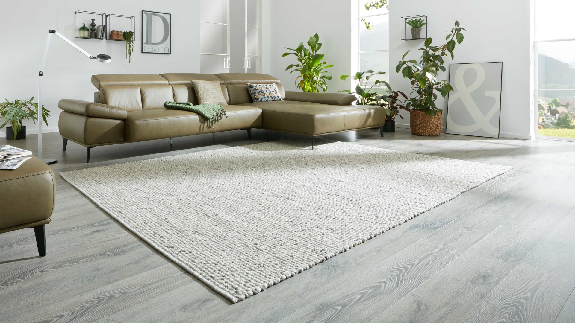 Handwebteppich Interliving aus Naturfaser in Weiß Interliving Teppich Serie B-8001 Kalkstein – ca. 140 x 190 cm