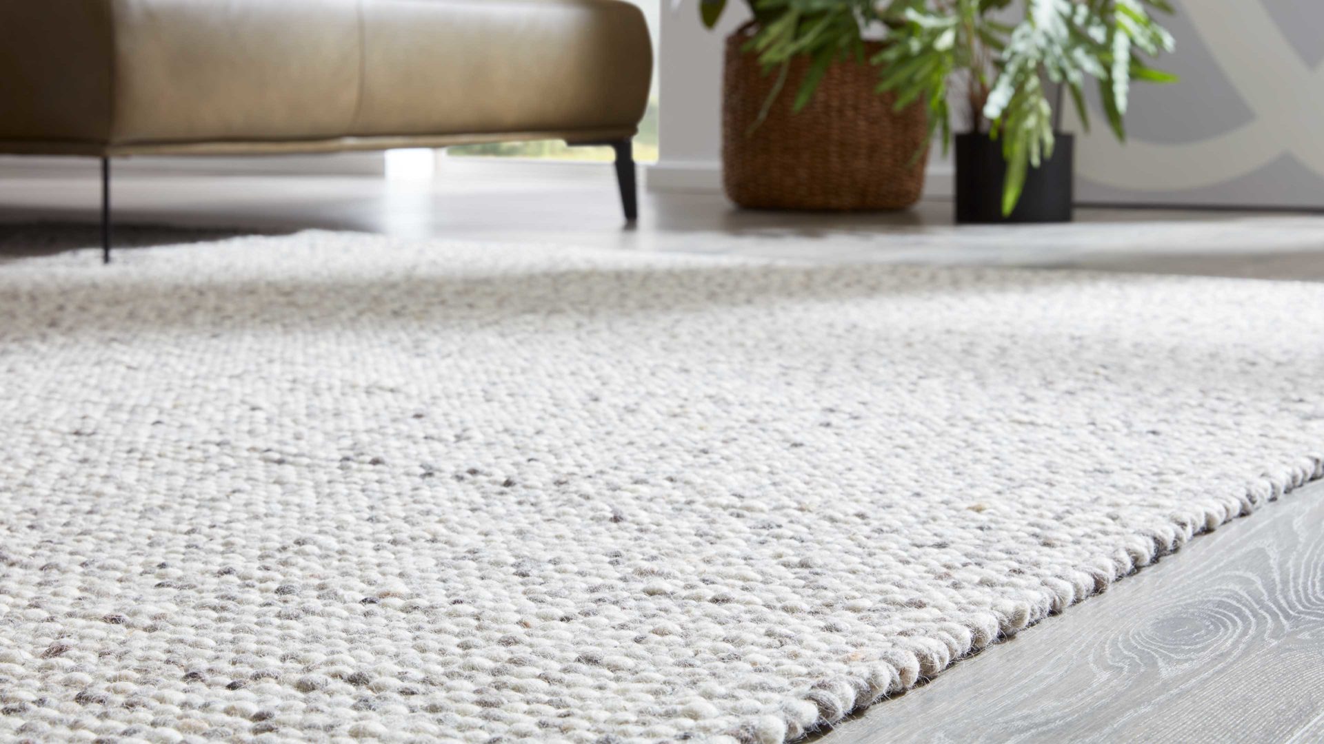 Handwebteppich Interliving aus Naturfaser in Weiß Interliving Teppich Serie B-8001 Kalkstein – ca. 65 x 130 cm