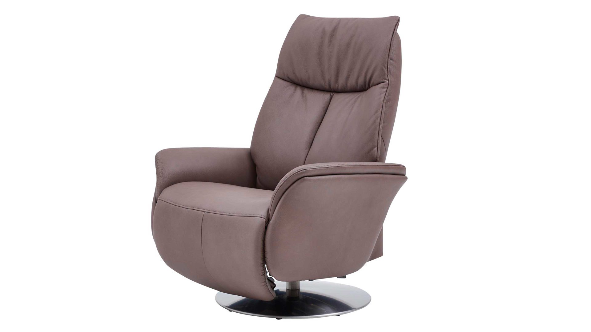 Relaxsessel Interliving aus Leder in Braun Interliving Sessel Serie 4550 - Sessel 37O44 manuelle Funktionen - kokosfarbenes LongLife-Leder & edelstahlfarbener Tellerfuß