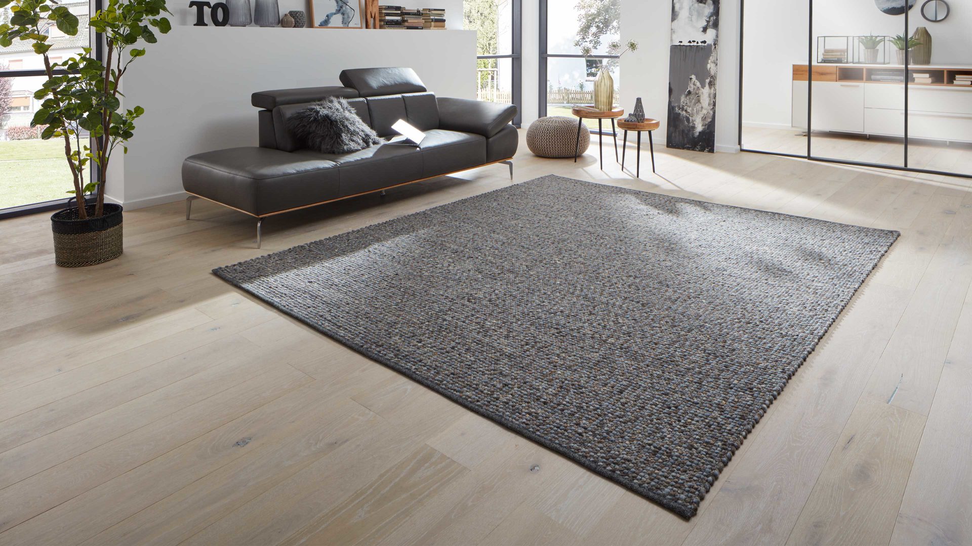 Handwebteppich Interliving aus Naturfaser in Dunkelblau Interliving Teppich Serie B-8001 oceanfarbene Schurwolle – ca. 65 x 130 cm