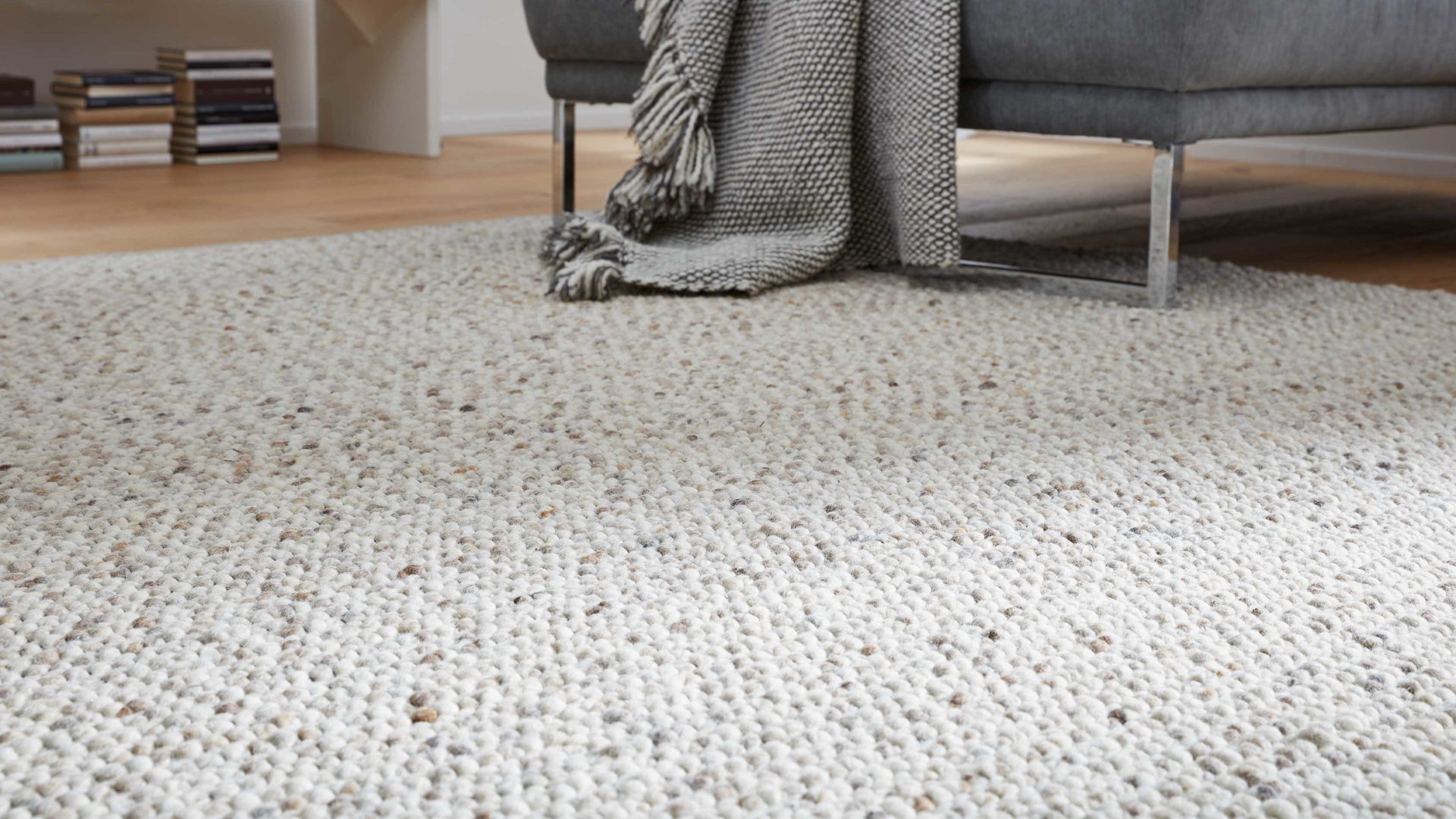 Handwebteppich Interliving aus Naturfaser in Beige Interliving Teppich Serie B-8001 sandfarbene Schurwolle – ca. 250 x 340 cm