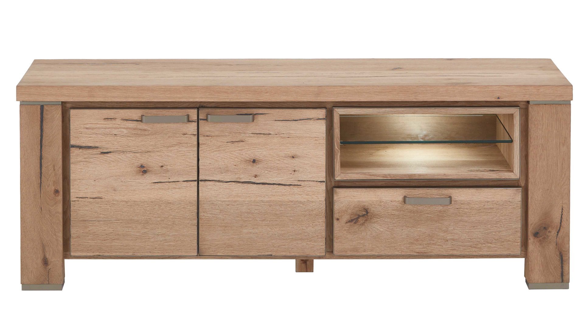 Lowboard WOODS & TRENDS aus Holz in Holzfarben WOODS & TRENDS Medien-Lowboard bzw. TV-Möbel Canova braunes Eichefurnier & Metall – zwei Türen, eine Schublade - Breite ca. 160 cm