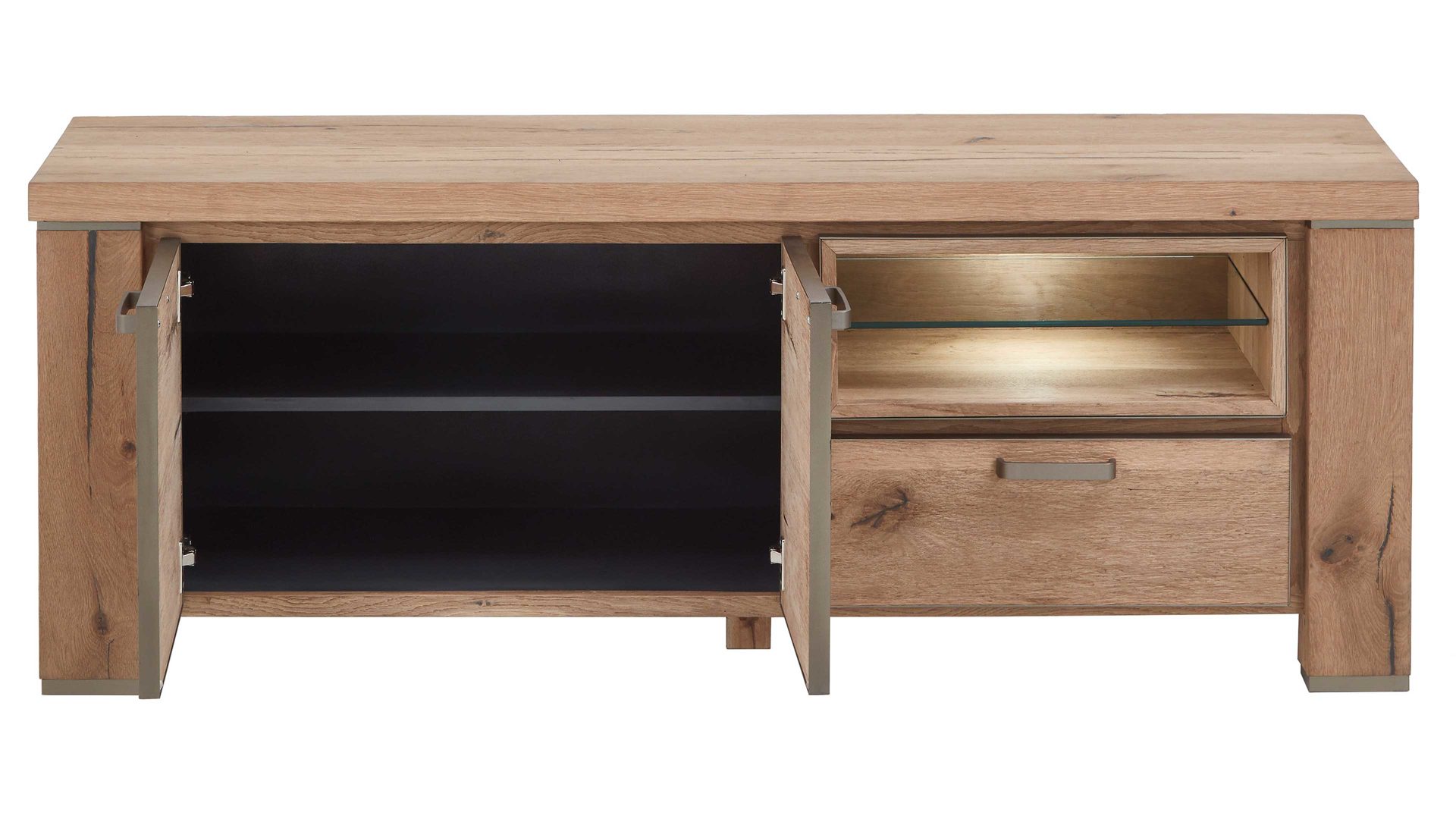 Lowboard WOODS & TRENDS aus Holz in Holzfarben WOODS & TRENDS Medien-Lowboard bzw. TV-Möbel Canova railwaybraunes Eichefurnier & Metall – zwei Türen, eine Schublade