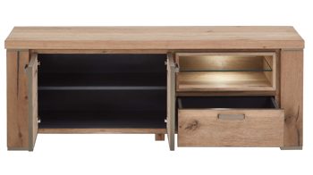 Lowboard WOODS & TRENDS aus Holz in Holzfarben WOODS & TRENDS Medien-Lowboard bzw. TV-Möbel Canova braunes Eichefurnier & Metall – zwei Türen, eine Schublade - Breite ca. 160 cm