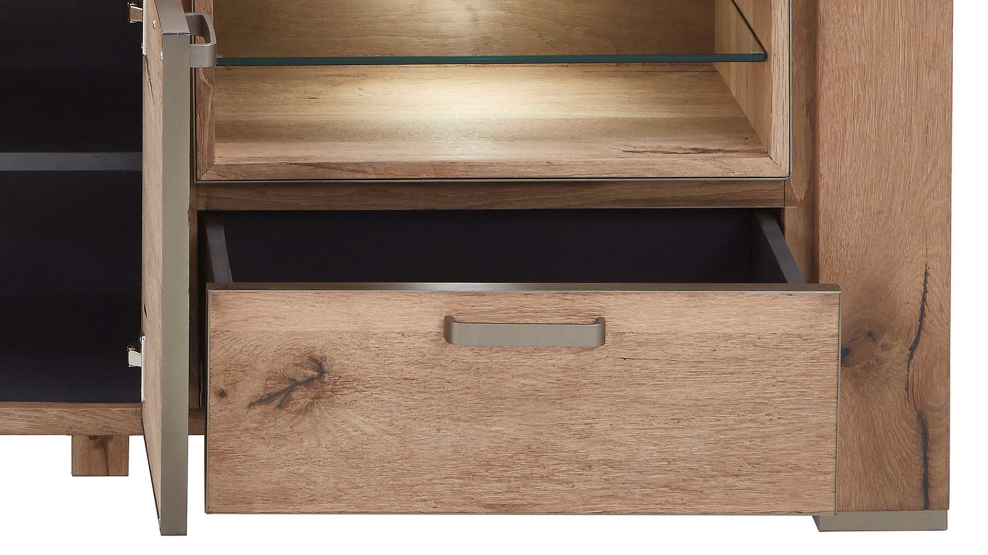 Lowboard WOODS & TRENDS aus Holz in Holzfarben WOODS & TRENDS Medien-Lowboard bzw. TV-Möbel Canova railwaybraunes Eichefurnier & Metall – zwei Türen, eine Schublade