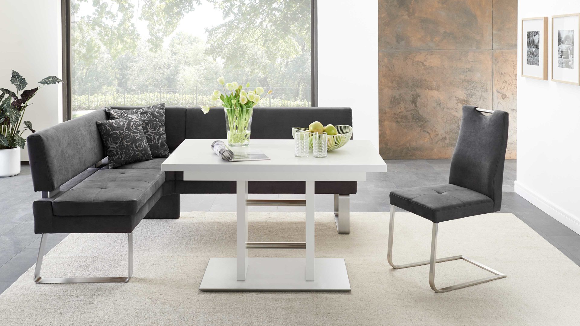 Auszugtisch combinessa aus Holz in Weiß Combinessa Genesis - Auszugtisch Weiß & Edelstahl – ca. 130-178 x 90 cm