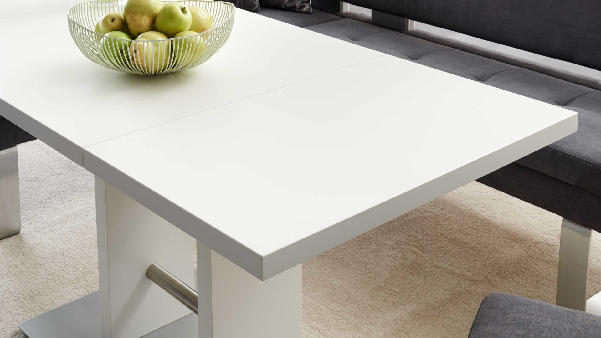 Auszugtisch combinessa aus Holz in Weiß Combinessa Genesis - Auszugtisch Weiß & Edelstahl – ca. 130-178 x 90 cm