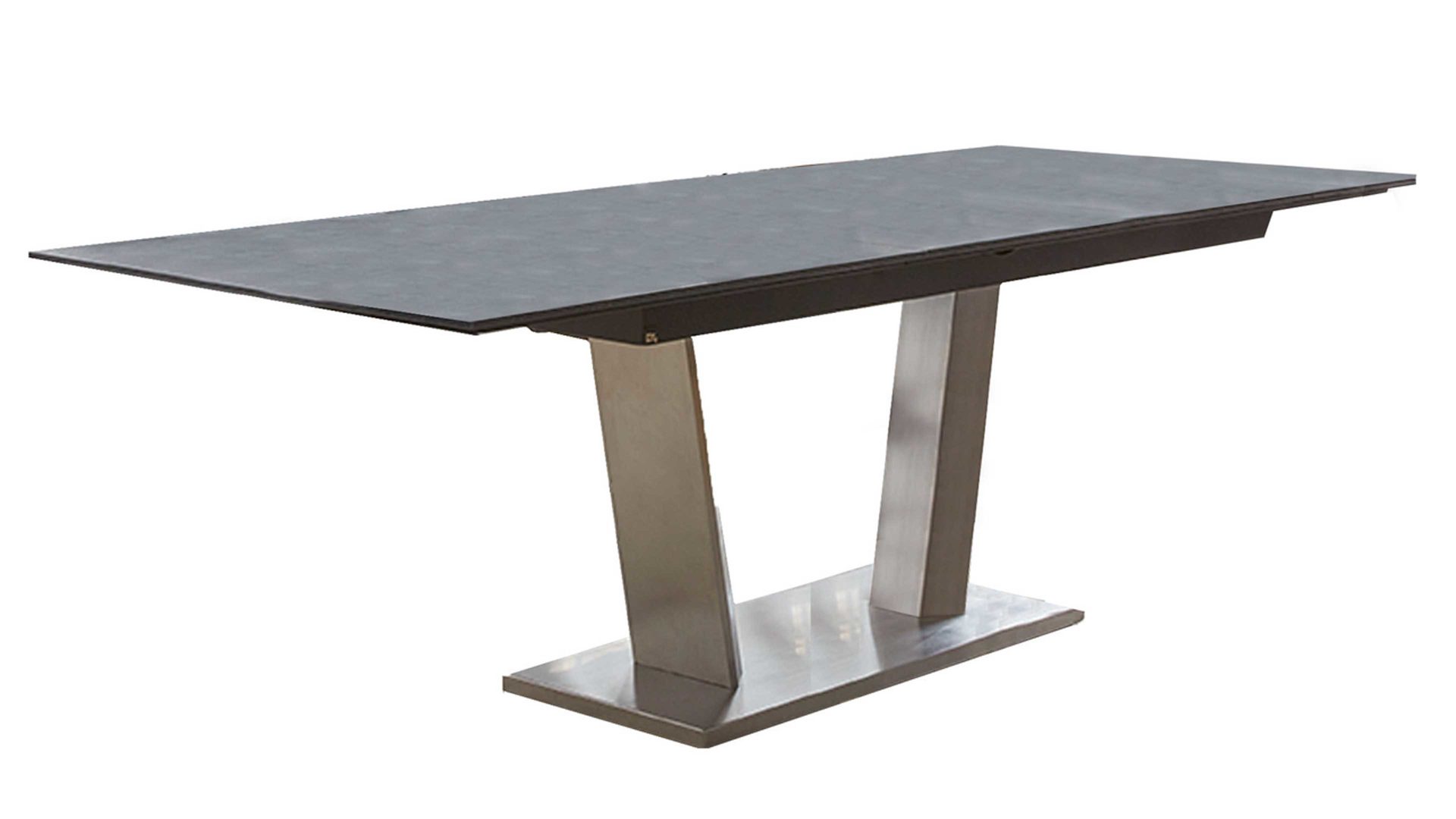 Auszugtisch Interliving aus Holz in Grau Interliving Esszimmer Serie 5104 – Auszugtisch terrafarbene Tischplatte & Edelstahlgestell – ca. 180-240 x 100 cm