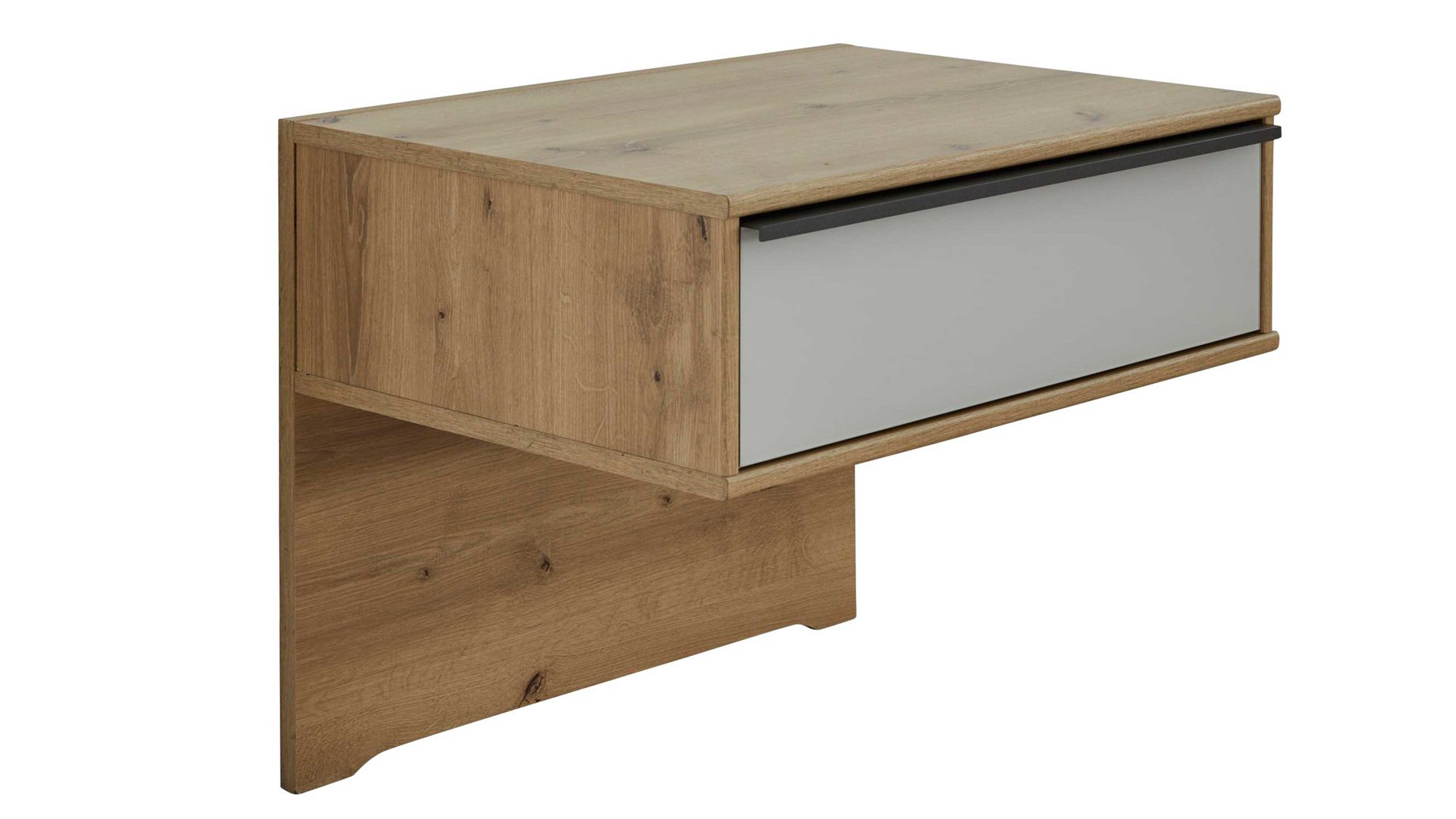 Nachtkommode Interliving aus Holz in Hellgrau Interliving Kleiderschrank Serie 1205 – Nachtkonsole 526 eine Schublade - Champagner & Eiche Bianco