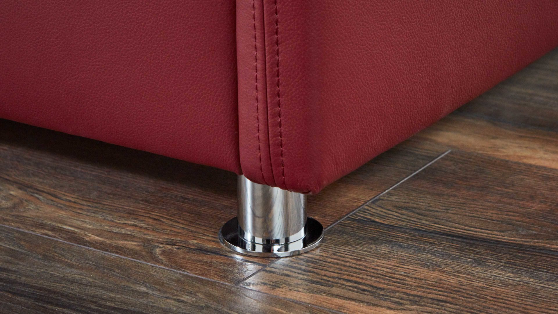 Schlafsofa comfortmaster besser sitzen, liegen, leben aus Leder in Rot Messina Funktionssofa - Schlafcouch dunkelrotes Leder 20-1030 & Chromfüße 84 - Breite ca. 157 cm