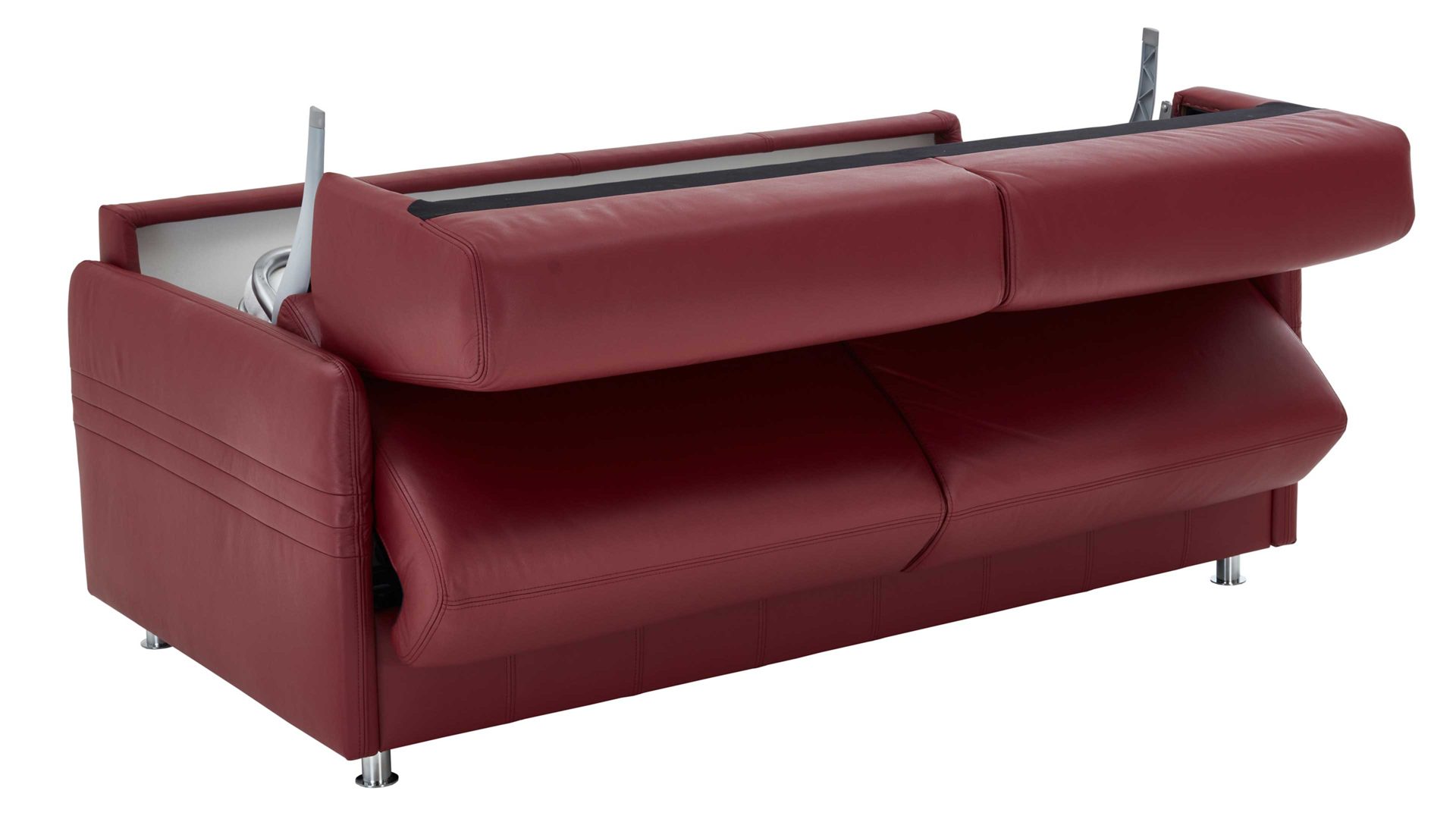 Schlafsofa comfortmaster besser sitzen, liegen, leben aus Leder in Rot Comfortmaster Messina Funktionssofa - Schlafcouch dunkelrotes Leder 20-1030 & Chromfüße 84 - Breite ca. 157 cm