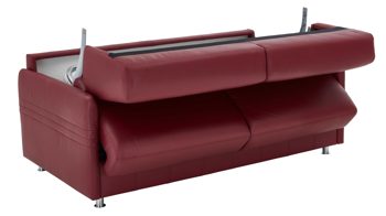 Schlafsofa comfortmaster besser sitzen, liegen, leben aus Leder in Rot Messina Funktionssofa - Schlafcouch dunkelrotes Leder 20-1030 & Chromfüße 84 - Breite ca. 157 cm