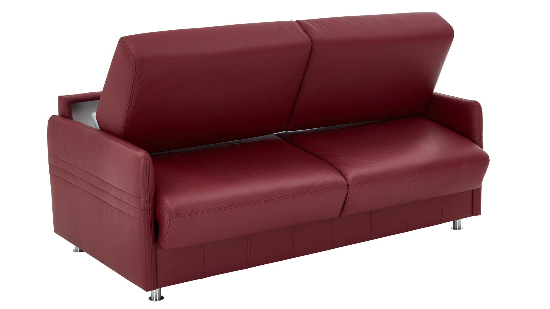 Schlafsofa comfortmaster besser sitzen, liegen, leben aus Leder in Rot Comfortmaster Messina Funktionssofa - Schlafcouch dunkelrotes Leder 20-1030 & Chromfüße 84 - Breite ca. 157 cm
