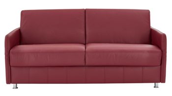 Schlafsofa comfortmaster besser sitzen, liegen, leben aus Leder in Rot Messina Funktionssofa - Schlafcouch dunkelrotes Leder 20-1030 & Chromfüße 84 - Breite ca. 157 cm