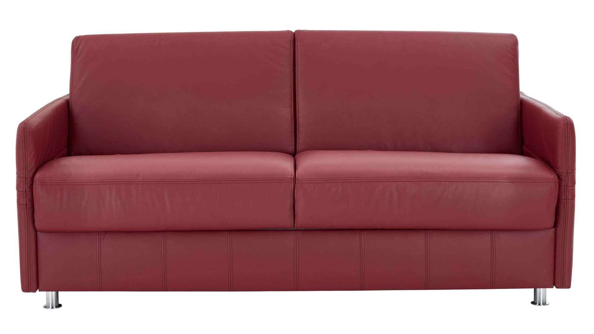 Schlafsofa comfortmaster besser sitzen, liegen, leben aus Leder in Rot Messina Funktionssofa - Schlafcouch dunkelrotes Leder 20-1030 & Chromfüße 84 - Breite ca. 157 cm