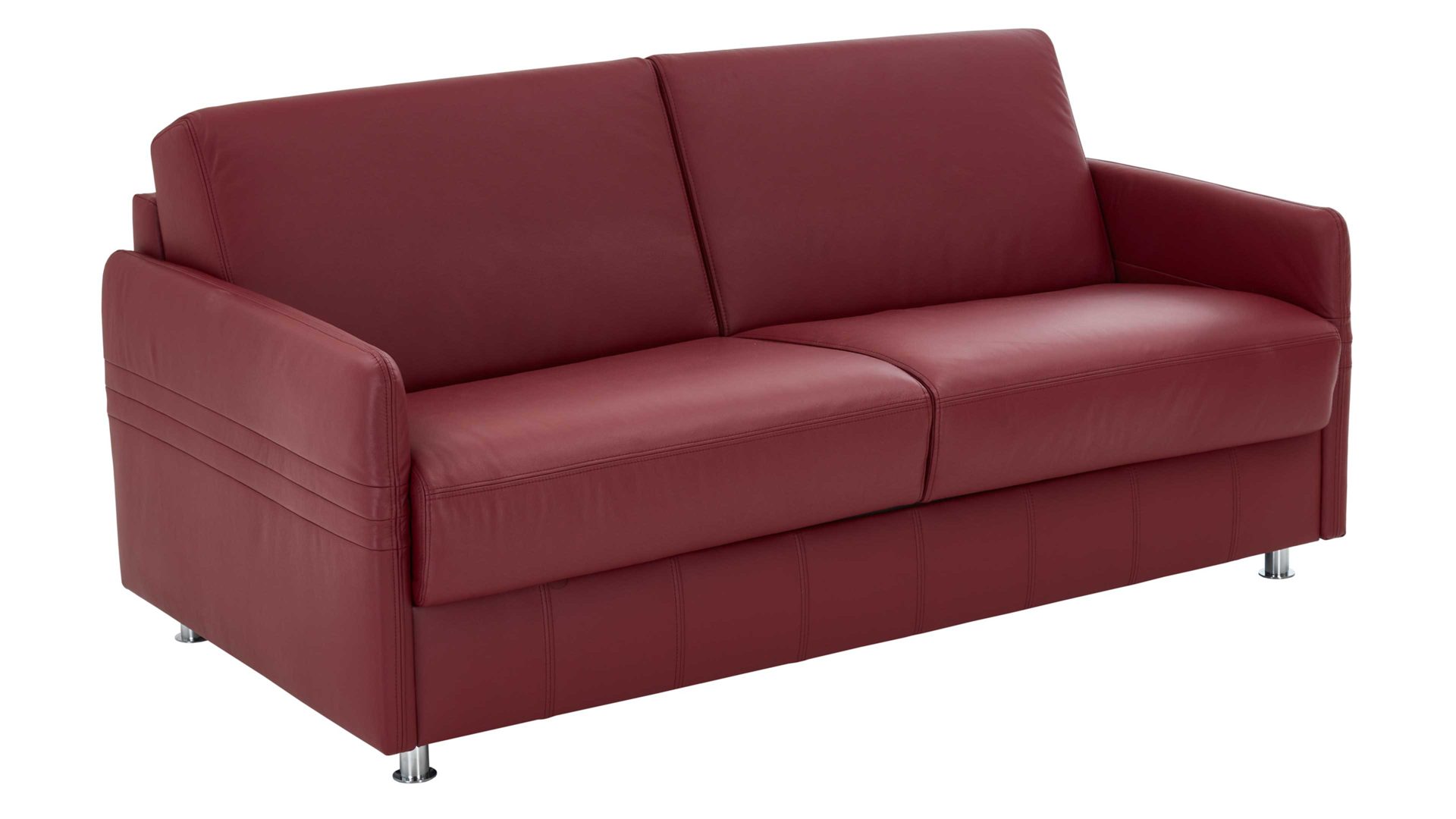 Schlafsofa comfortmaster besser sitzen, liegen, leben aus Leder in Rot Messina Funktionssofa - Schlafcouch dunkelrotes Leder 20-1030 & Chromfüße 84 - Breite ca. 157 cm