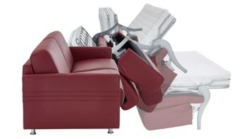 Schlafsofa Bali aus Leder in Dunkelrot Messina Funktionssofa - Schlafcouch dunkelrotes Leder 20-1030 & Chromfüße 84 - Breite ca. 157 cm