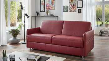 Schlafsofa comfortmaster besser sitzen, liegen, leben aus Leder in Rot Messina Funktionssofa - Schlafcouch dunkelrotes Leder 20-1030 & Chromfüße 84 - Breite ca. 157 cm