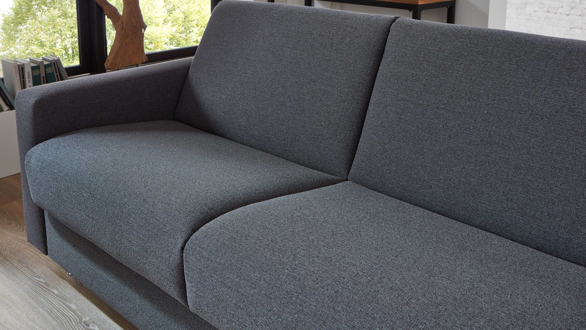 Schlafsofa Bali aus Stoff in Anthrazit Messina Funktionssofa - Schlafcouch anthrazitfarbener Webstoff 8-2122 & Chromfüße 84 - Breite ca. 177 cm