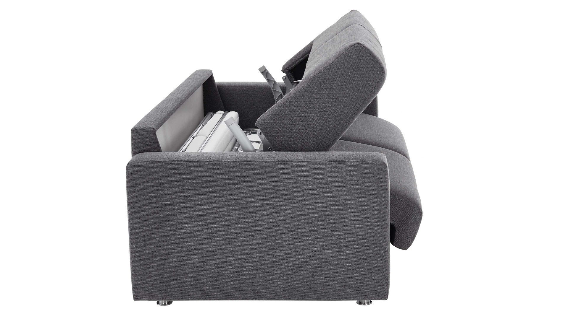 Schlafsofa Bali aus Stoff in Anthrazit Messina Funktionssofa - Schlafcouch anthrazitfarbener Webstoff 8-2122 & Chromfüße 84 - Breite ca. 177 cm