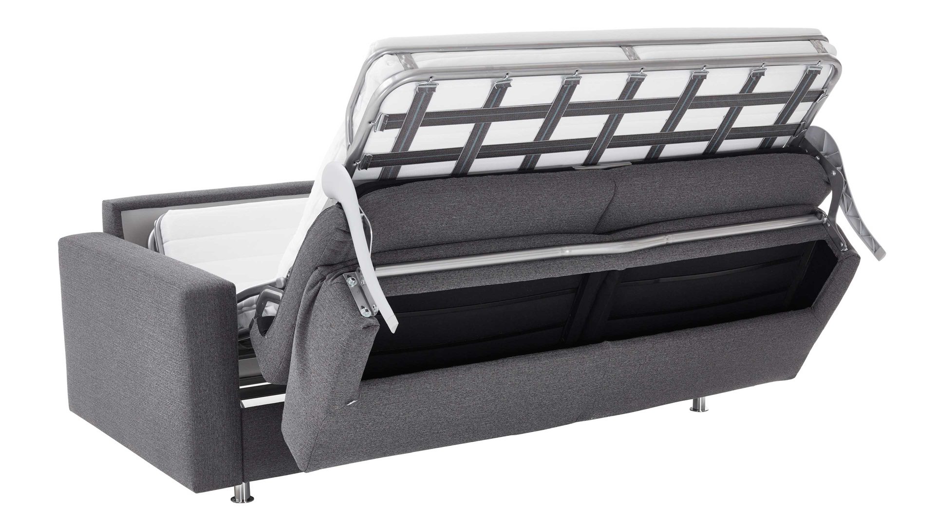 Schlafsofa Bali aus Stoff in Anthrazit Messina Funktionssofa - Schlafcouch anthrazitfarbener Webstoff 8-2122 & Chromfüße 84 - Breite ca. 177 cm
