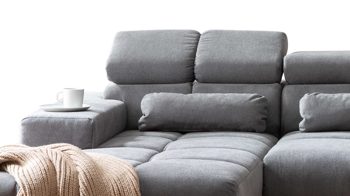 Ecksofa A. z. iwaniccy aus Stoff in Grau Funktions-Ecksofa Speed links, Stellfläche ca. 201 x 285 cm - steingrauer Bezug Boston 05 & Chromfüße