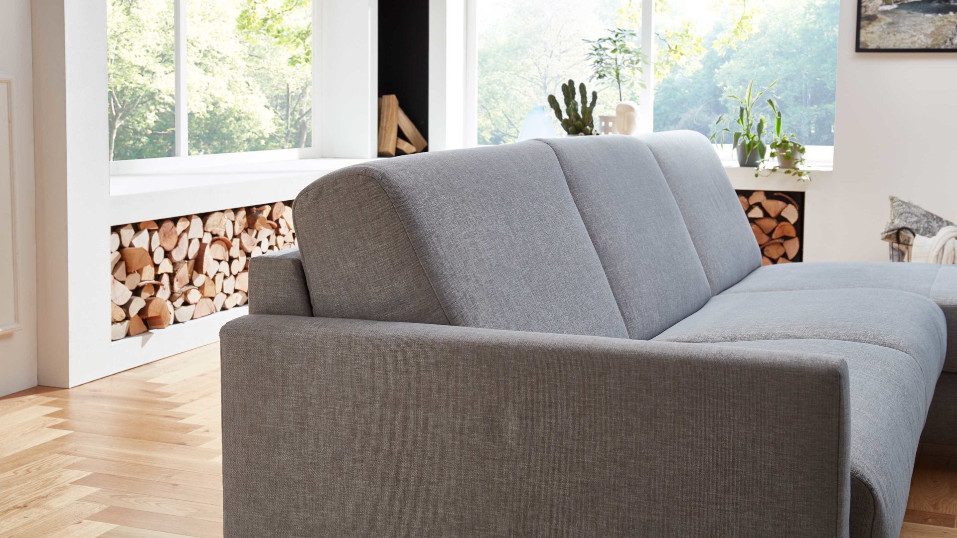 Ecksofa comfortmaster besser sitzen, liegen, leben aus Stoff in Hellblau Messina - Ecksofa hellblauer Bezug 8-8001 - Stellfläche ca. 281 x 160 cm