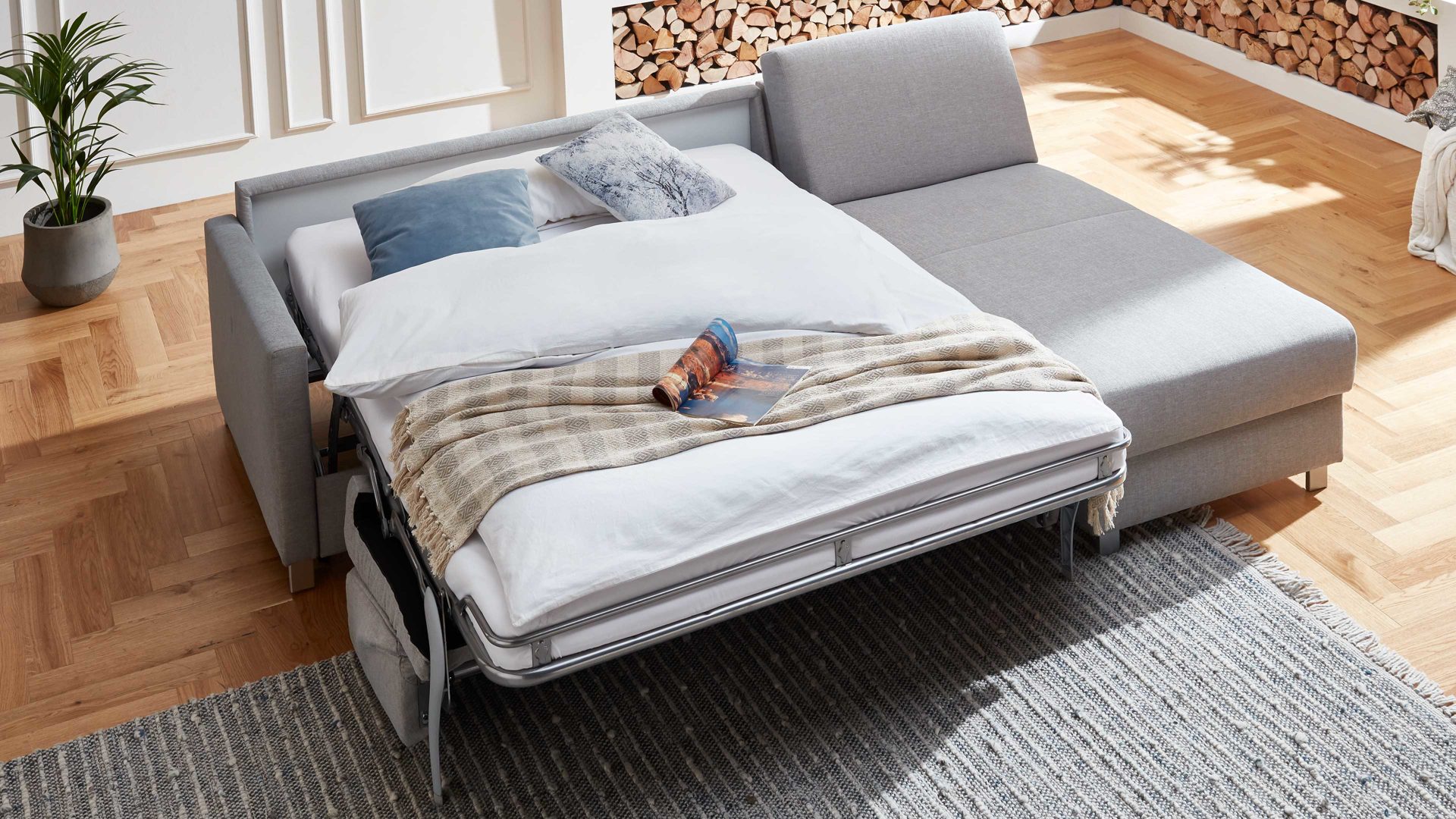 Ecksofa comfortmaster besser sitzen, liegen, leben aus Stoff in Hellblau Comfortmaster Messina - Ecksofa hellblauer Bezug 8-8001 - Stellfläche ca. 281 x 160 cm