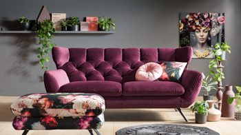 2,5-Sitzer SOFAkultur aus Stoff in Lila SOFAkultur Programm SK 254 Sixty 2.0 - 2,5-Sitzer purplefarbener Bezug Velvet & mattschwarze Füße – Länge ca. 200 cm