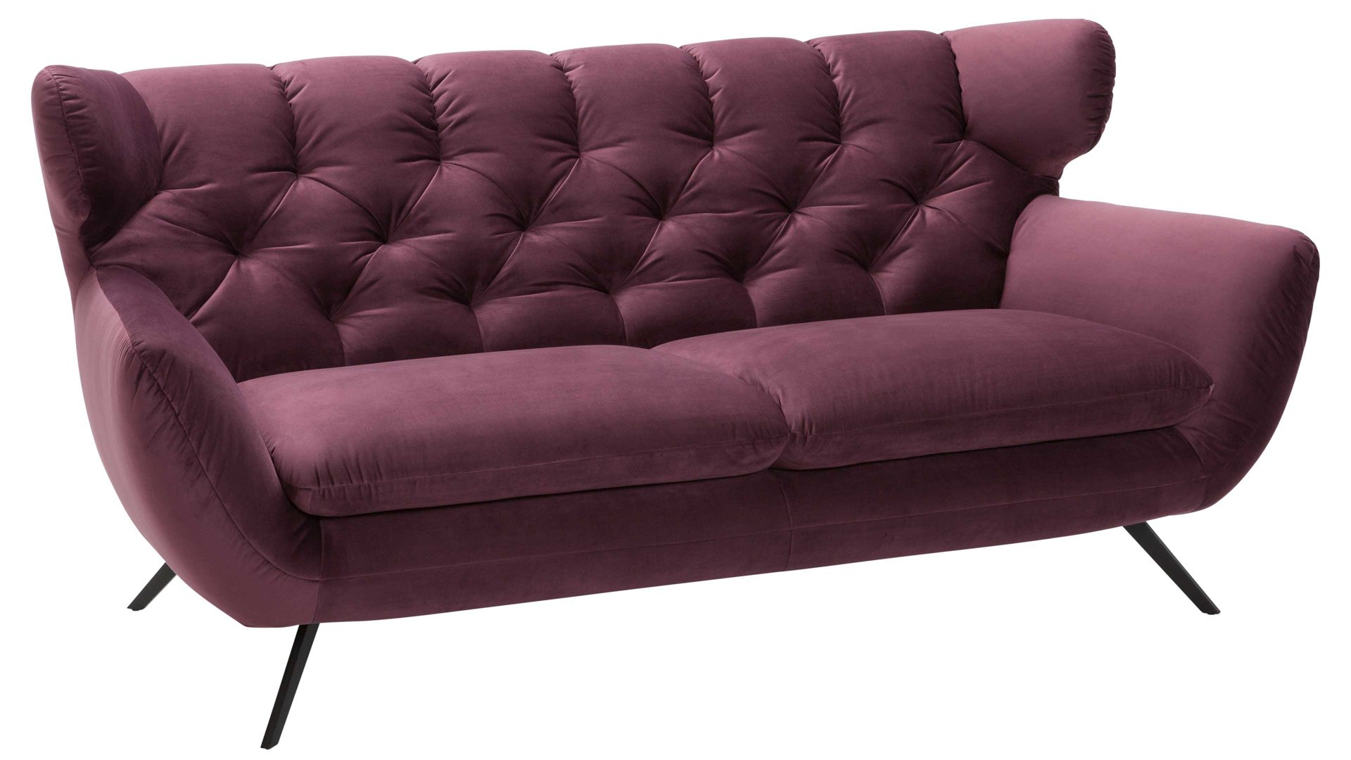 2,5-Sitzer SOFAkultur aus Stoff in Lila SOFAkultur Programm SK 254 - 2,5-Sitzer purplefarbener Bezug Velvet & mattschwarze Füße – Länge ca. 200 cm