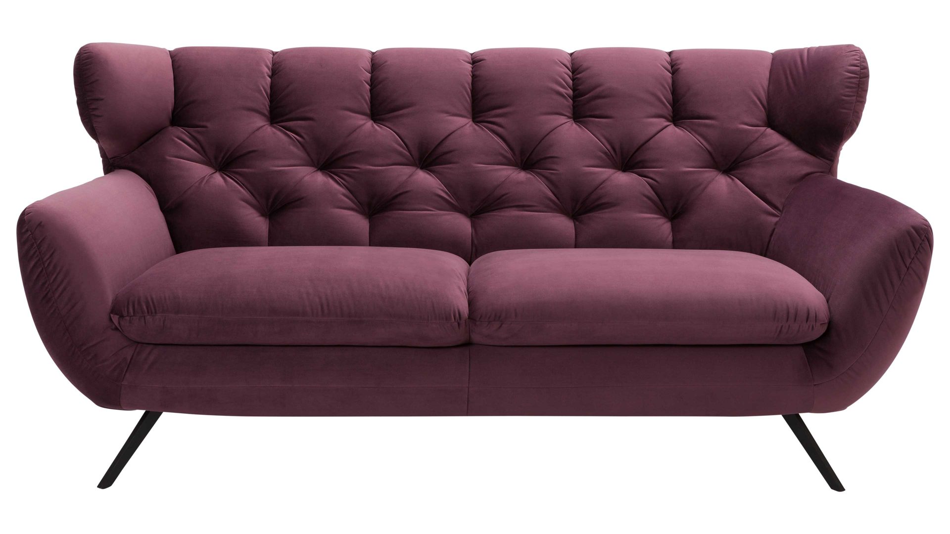 2,5-Sitzer SOFAkultur aus Stoff in Lila SOFAkultur Programm SK 254 - 2,5-Sitzer purplefarbener Bezug Velvet & mattschwarze Füße – Länge ca. 200 cm