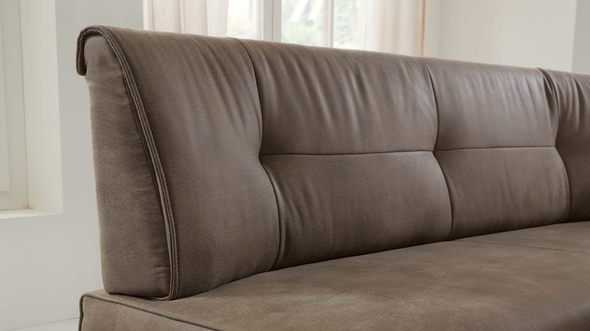 Polsterbank Niehoff sitzmoebel aus Stoff in Grau NIEHOFF SITZMÖBEL Polsterbank Alexa steinfarbene Mikrofaser Aberdeen & Balkeneiche – Länge ca. 168 cm